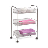 Hectarul - Raft cu roti argintiu din plasa metalica, 43,5 x 26 x 62,5 cm, Mesh trolley Zeller